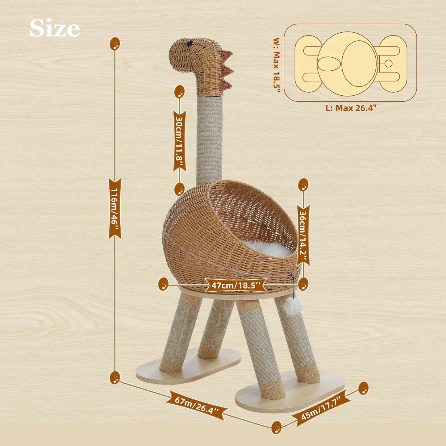 PAWZ Road Dinosaur Cat Tree Tower Indoor Wicker Condo Sisal Scratching Post