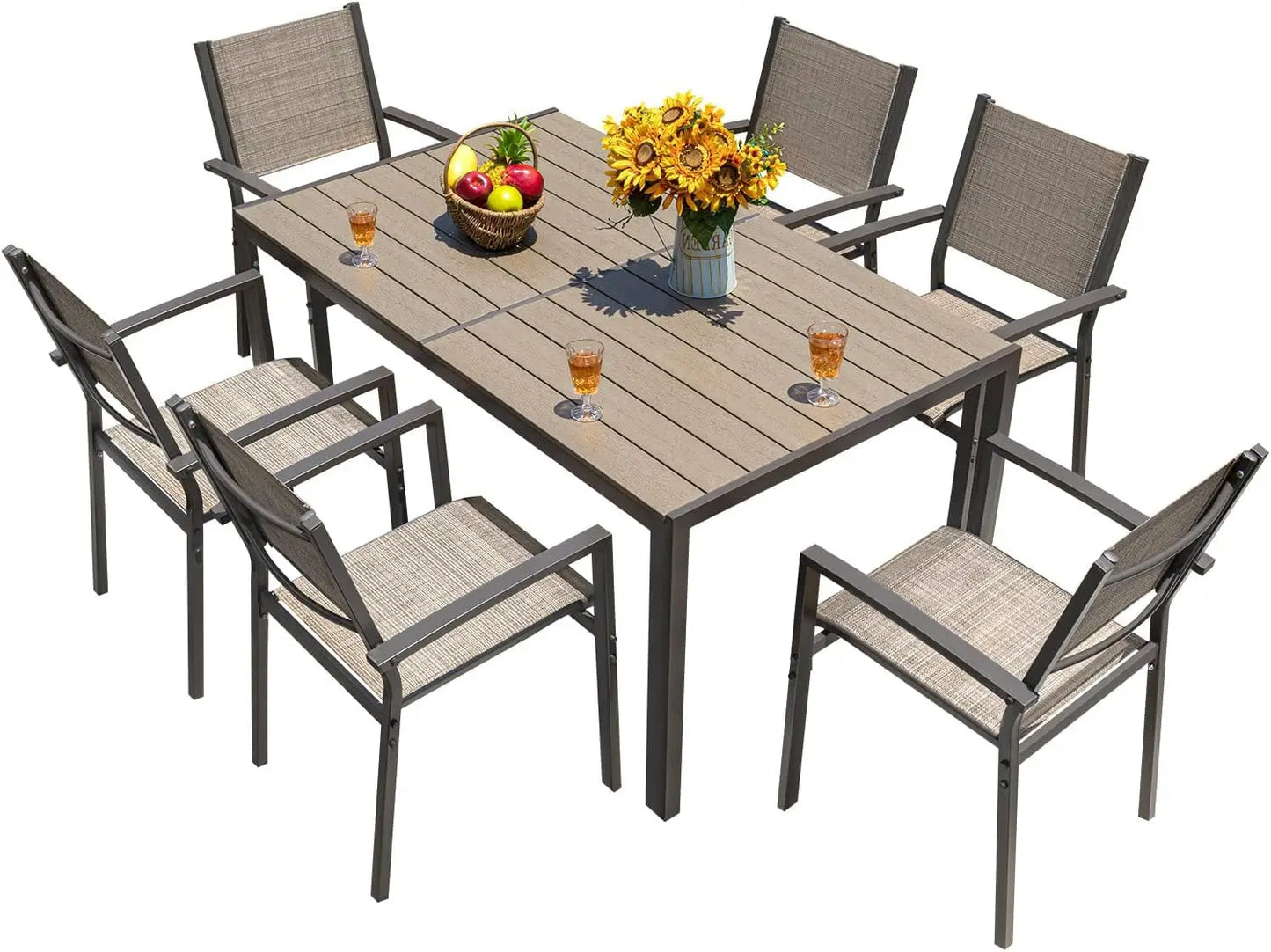 Patio Dining Set 7 Piece Outdoor Furniture With Large Table