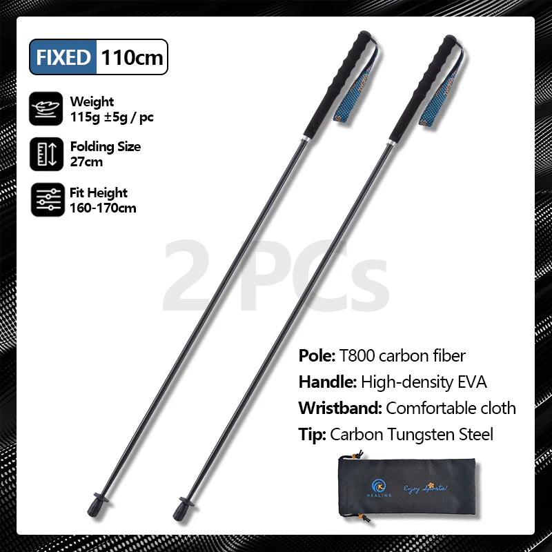 OKHEALINGCN Carbon Fiber Trekking Poles Folding Telescopic Walking Sticks