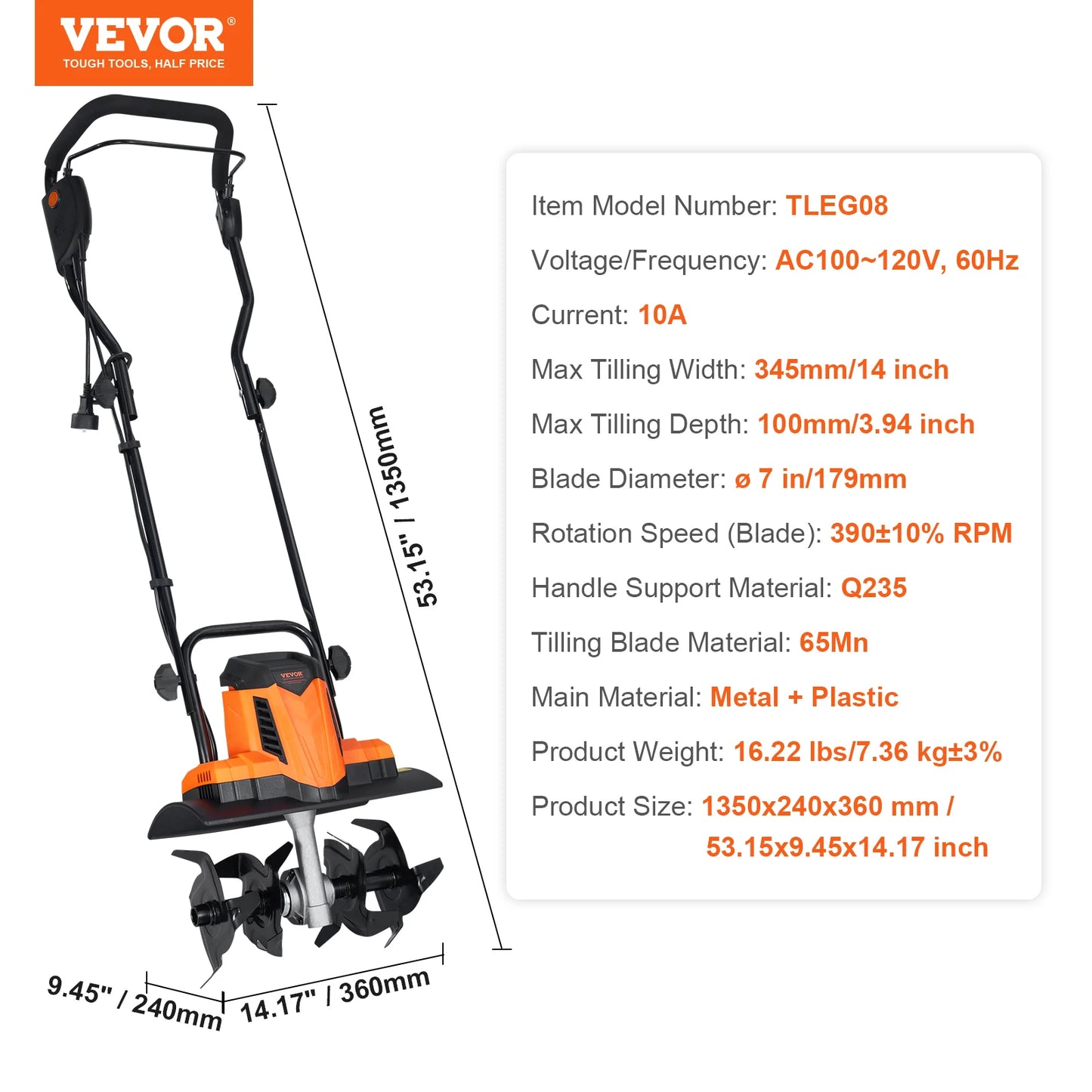 SucceBuy 12 Amp Corded Electric Tiller Cultivator For Garden
