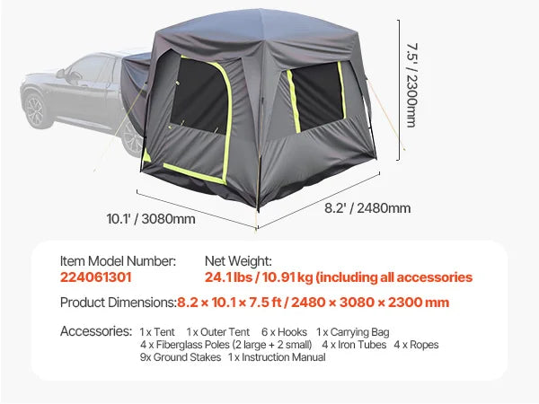 SucceBuy SUV Tent For Camping Waterproof PU2000mm Shade Awning And Mesh Windows