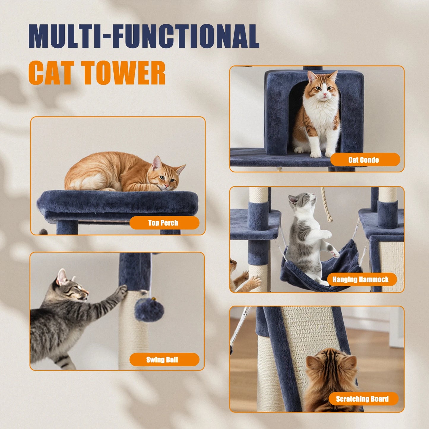 JHK Cat Tree Tall Multi-Cat Climbing Tower for Indoor Cats