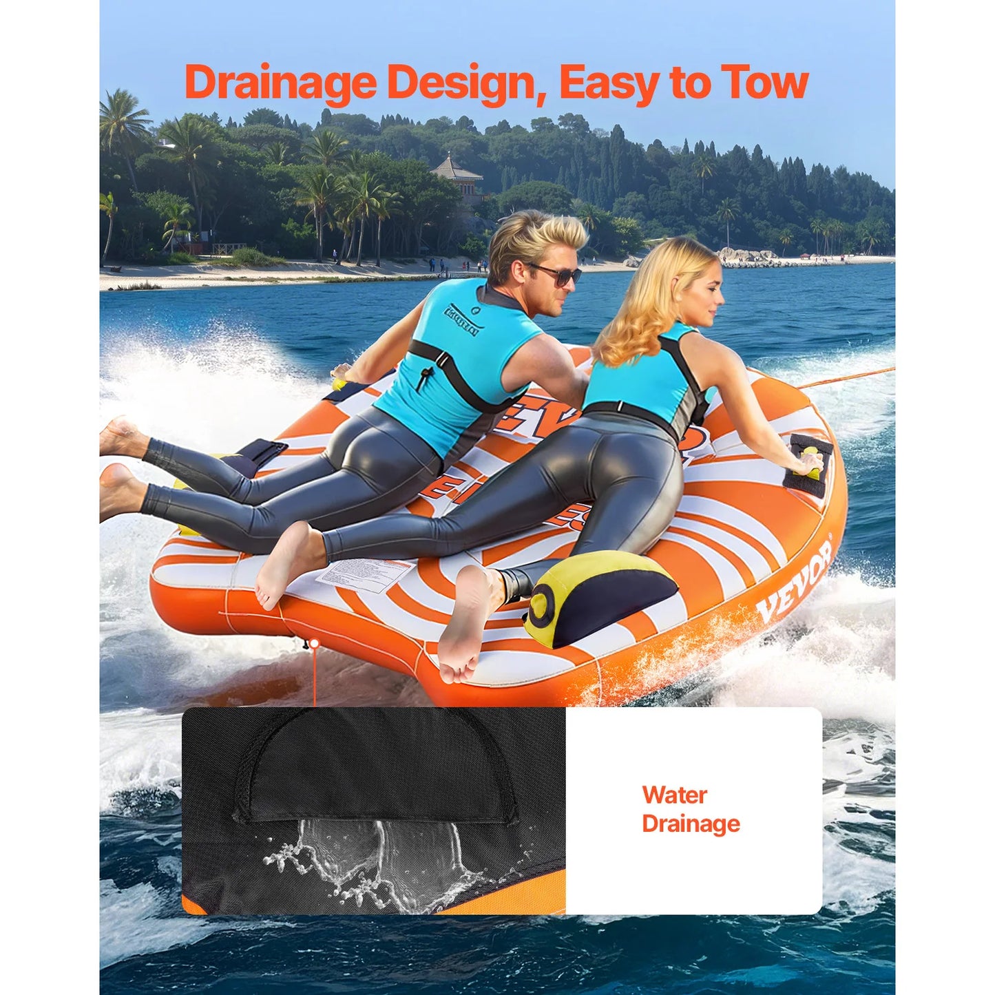 SucceBuy 1-2Riders Towable Tubes for Boating Inflatable Towable Tube for Boat to Pull 340lbs Boat Tubes with Fin for Water Sport