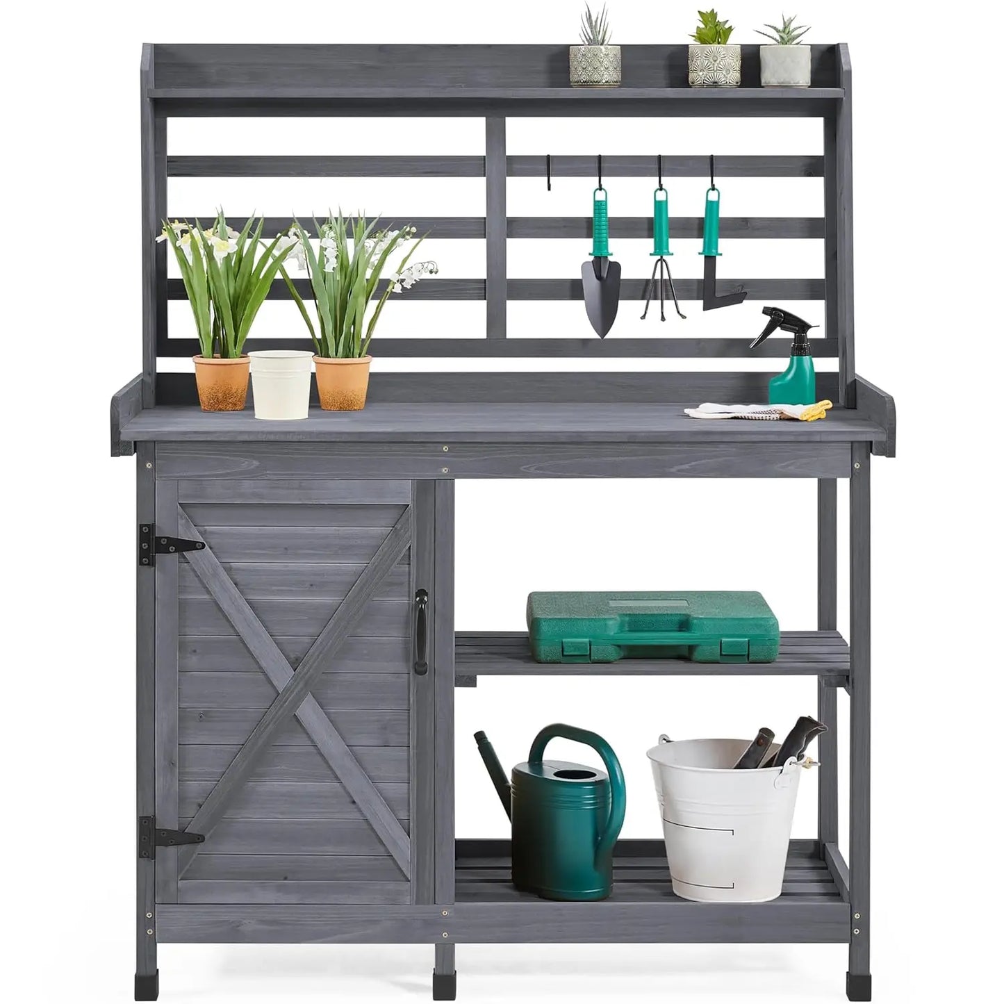 Outdoor Potting Bench Horticulture Work Table With Storage Cabinet