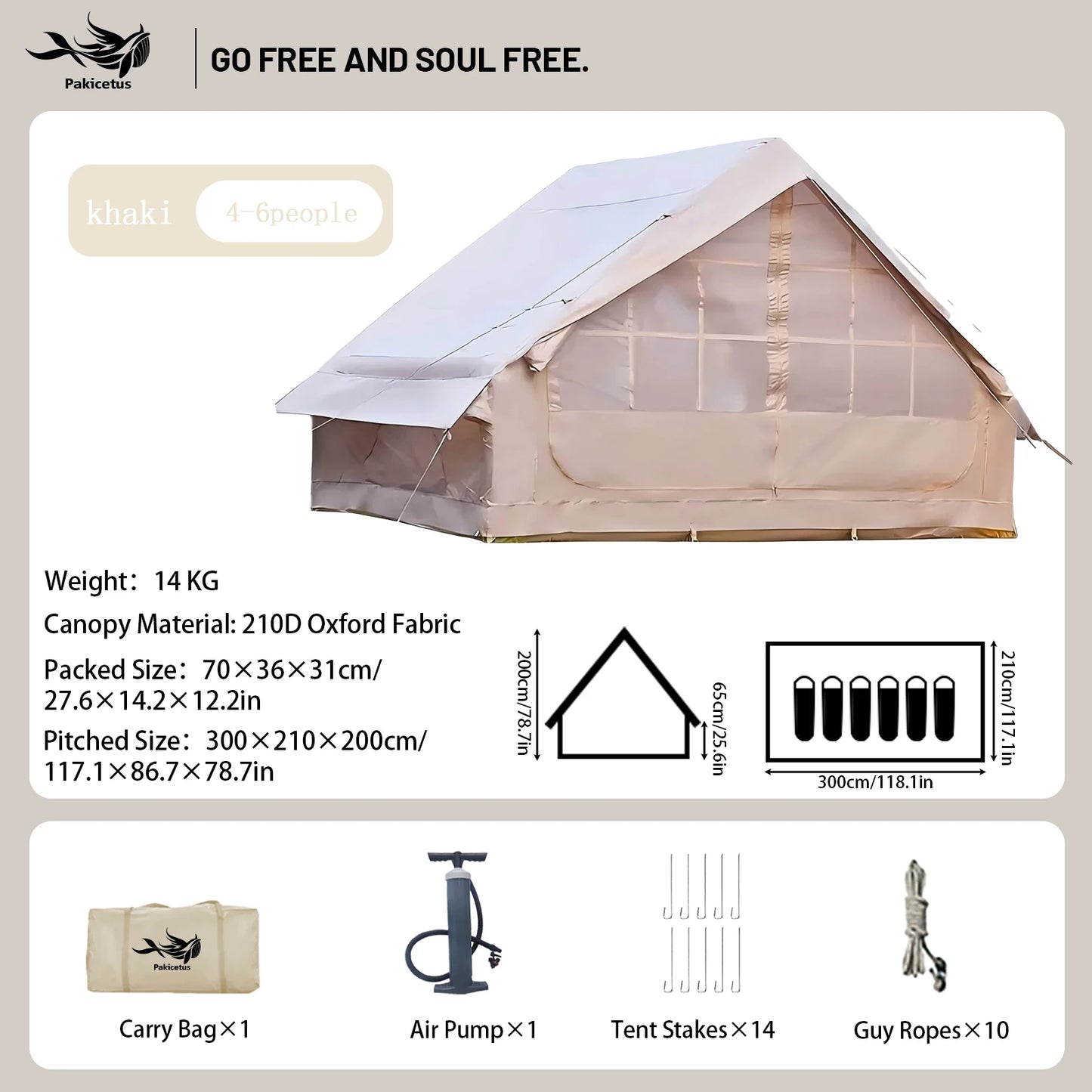 Pakicetus Large Inflatable Camping Tent With Skylight And Breathable Mesh
