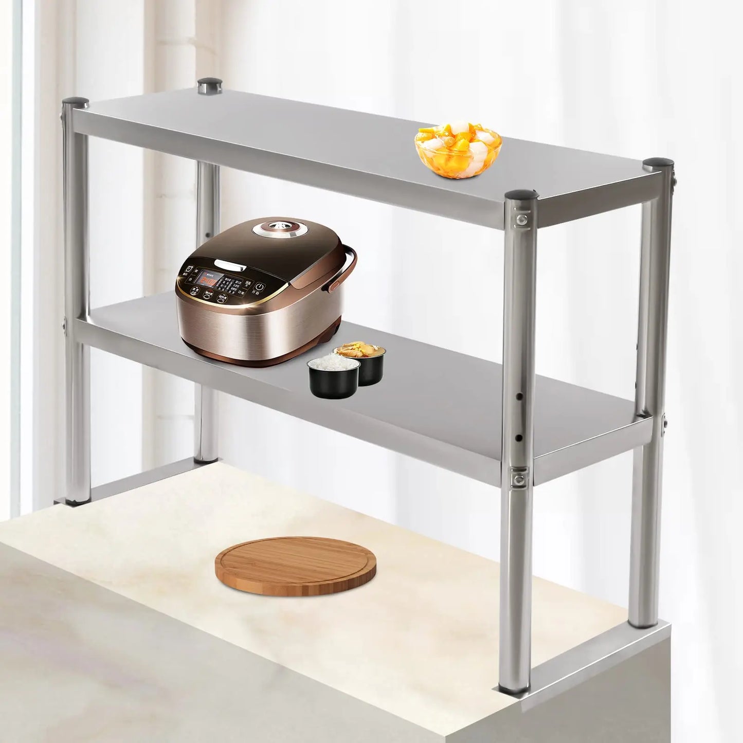 Bymaocar Double Overshelf Stainless Steel 2Tier Prep and Work Shelf