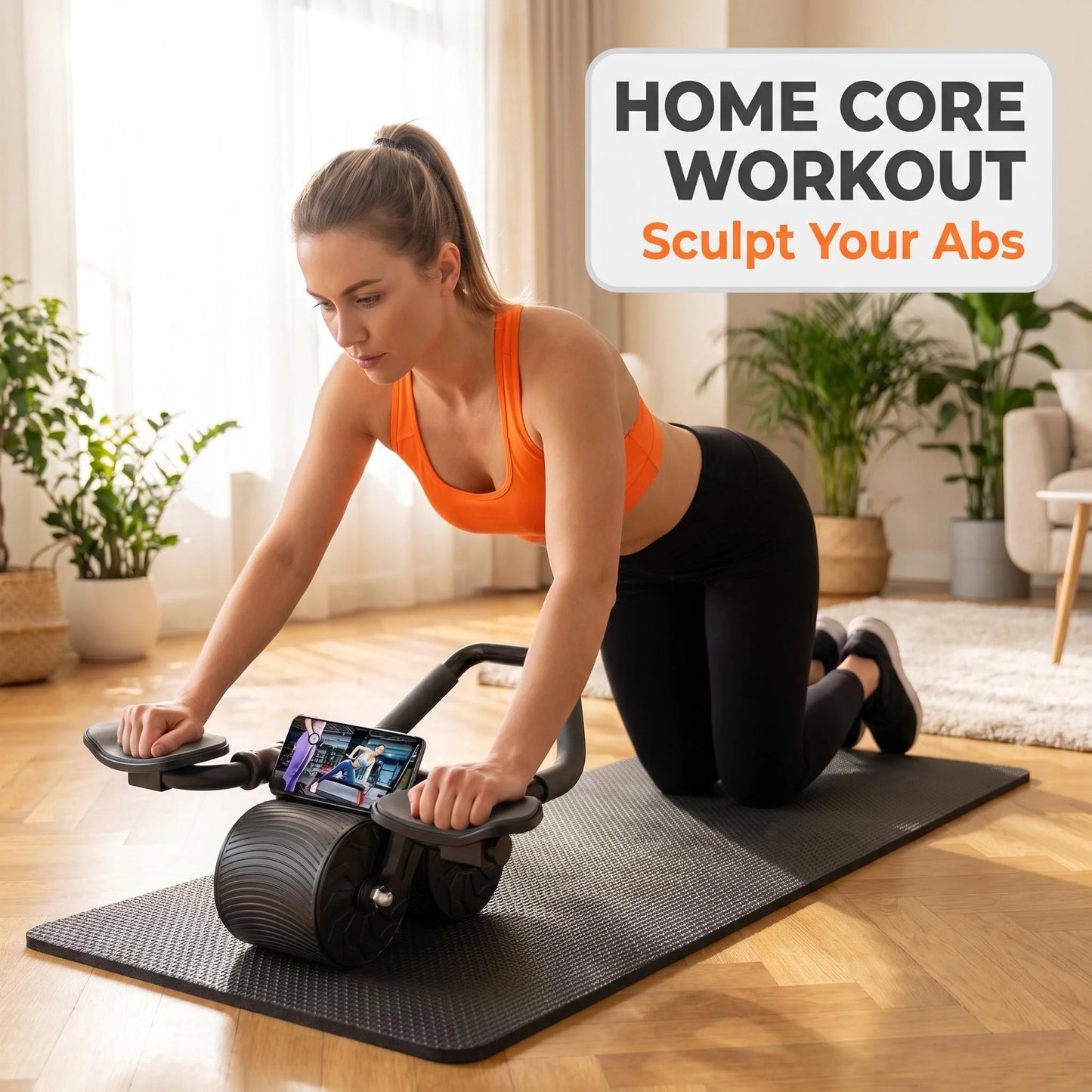 3-In-1 Ab Roller With Knee Pad And Phone Holder Timer