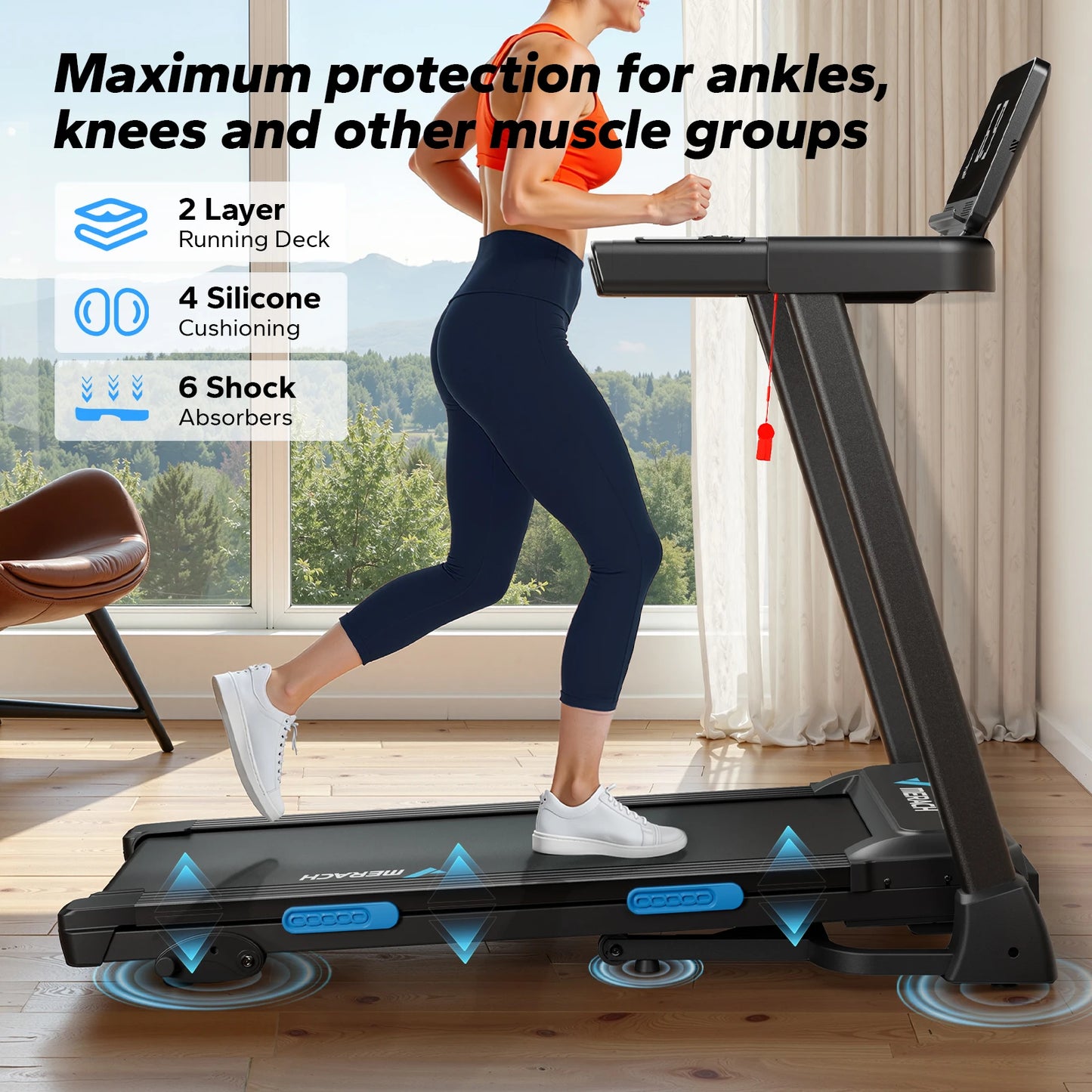 MERACH Foldable Treadmill T12 Incline Quiet Operation Heart Rate Monitoring