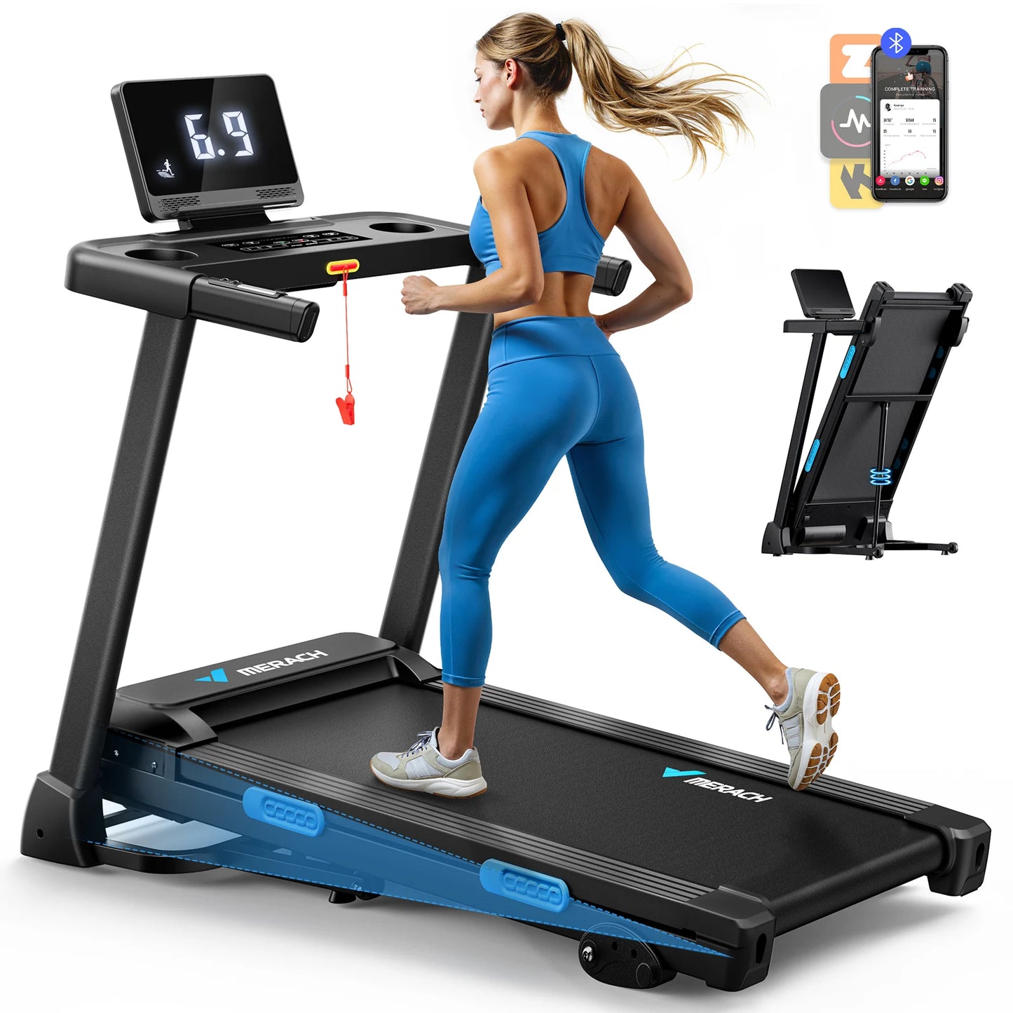 MERACH Foldable Treadmill T12 Incline Quiet Operation Heart Rate Monitoring