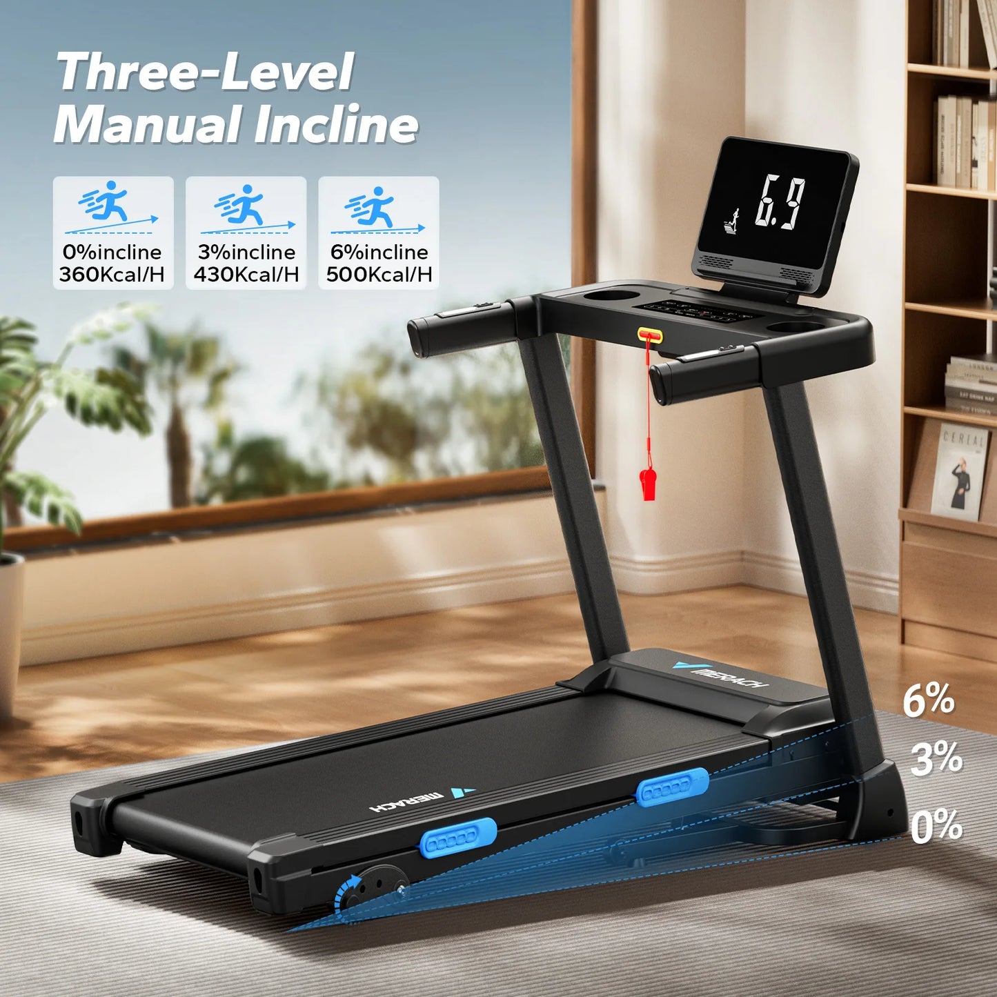 MERACH Foldable Treadmill T12 Incline Quiet Operation Heart Rate Monitoring