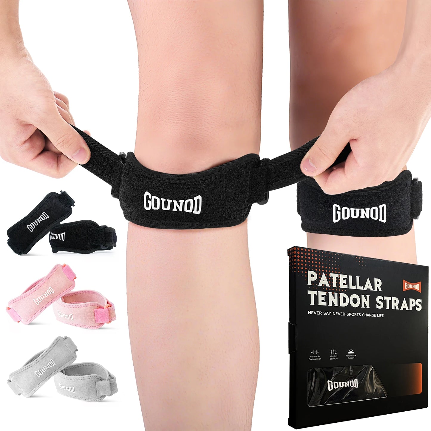 GOUNOD Patella Knee Straps Adjustable Pain Relief For Running
