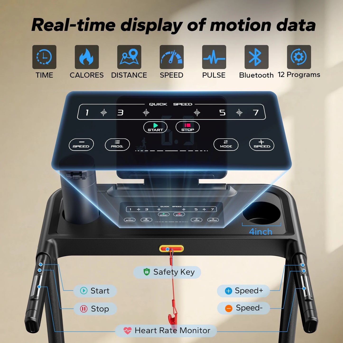 MERACH Foldable Treadmill T12 Incline Quiet Operation Heart Rate Monitoring