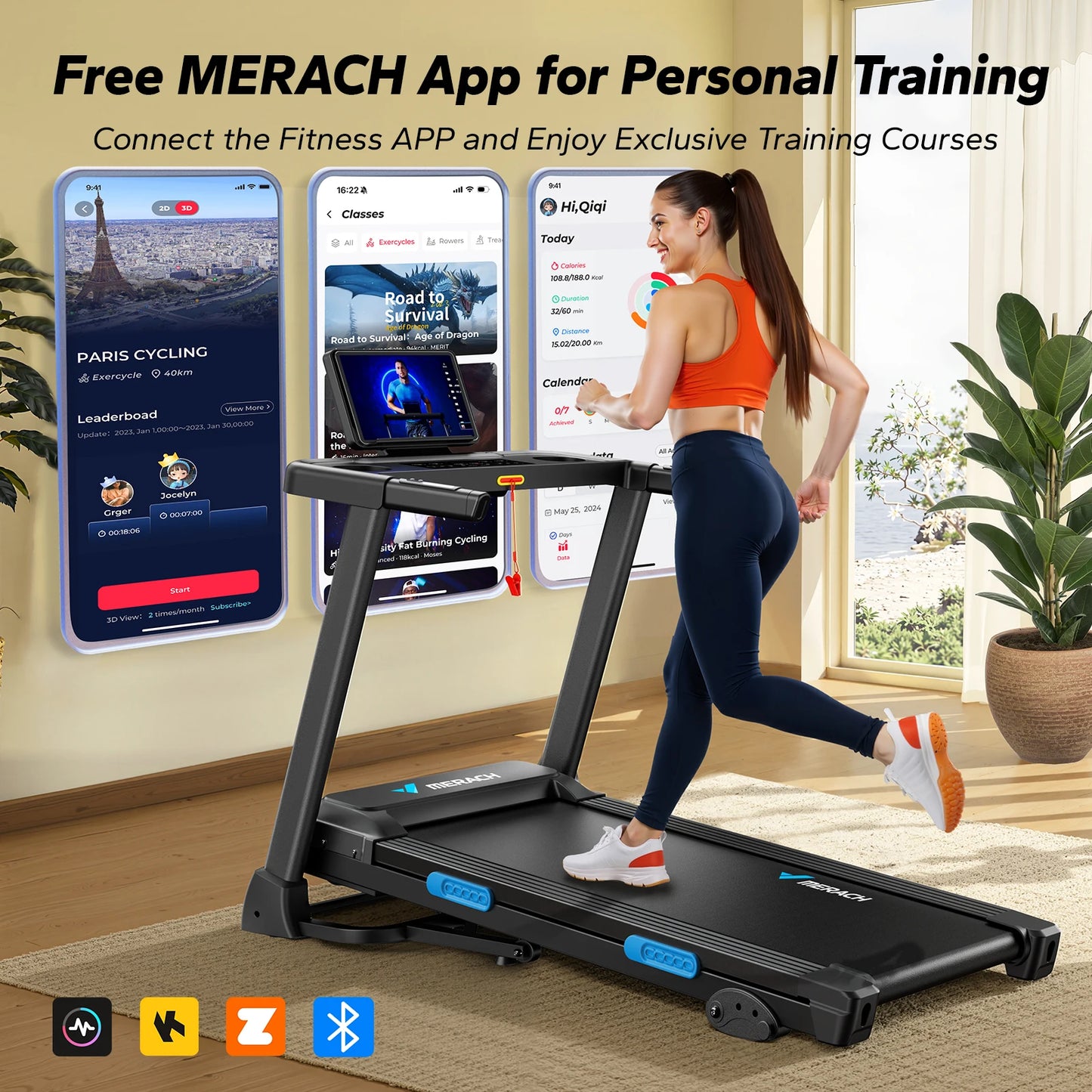 MERACH Foldable Treadmill T12 Incline Quiet Operation Heart Rate Monitoring