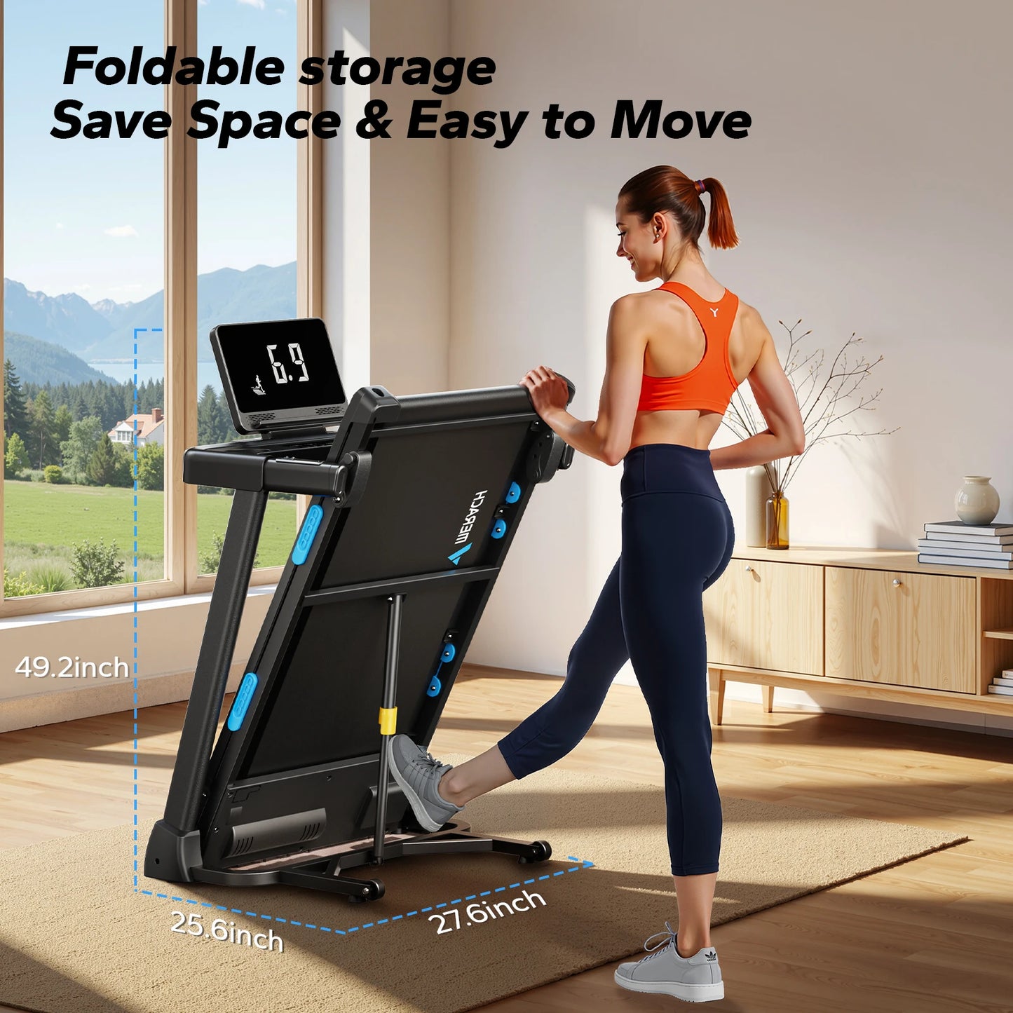 MERACH Foldable Treadmill T12 Incline Quiet Operation Heart Rate Monitoring