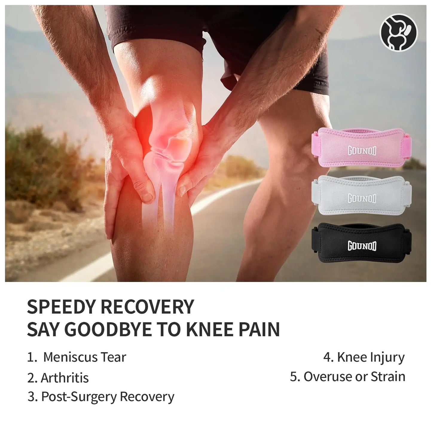 GOUNOD Patella Knee Straps Adjustable Pain Relief For Running