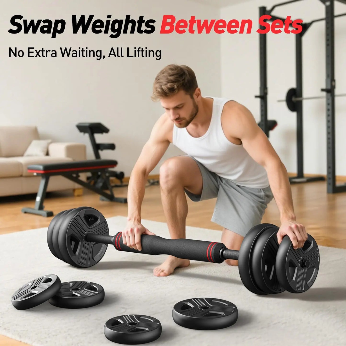 FED Fitness 5-in-1 Adjustable Dumbbell Set Barbell Kettlebell Push Up