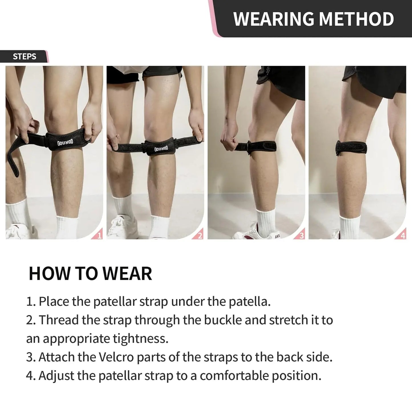 GOUNOD Patella Knee Straps Adjustable Pain Relief For Running