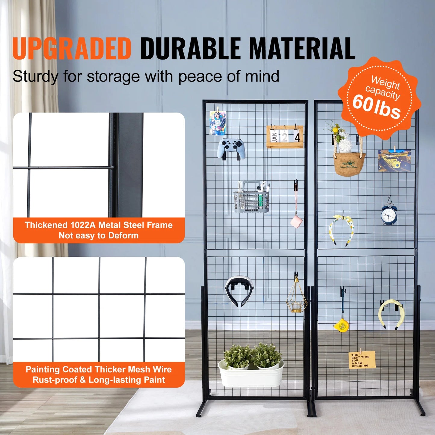 SucceBuy Grid Wall Panels Double Sided Display Rack With Hooks