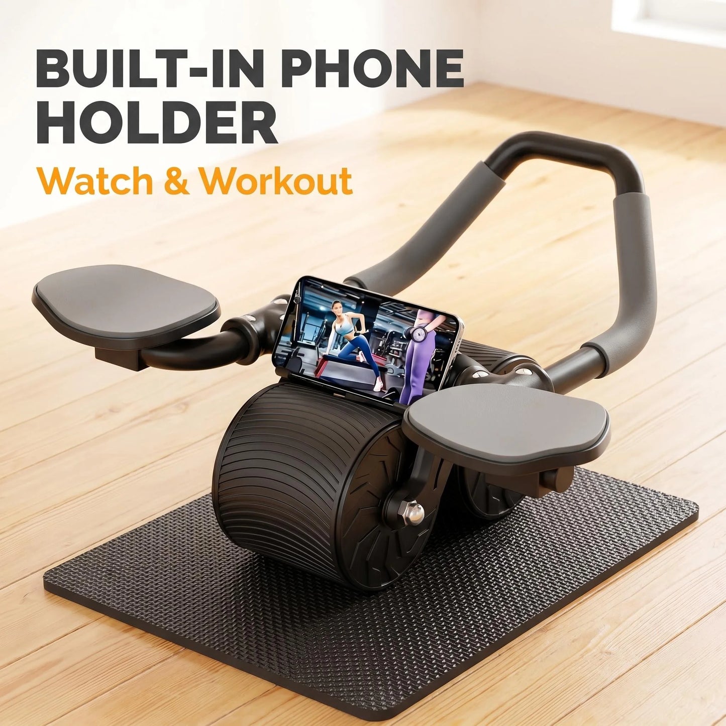 3-In-1 Ab Roller With Knee Pad And Phone Holder Timer