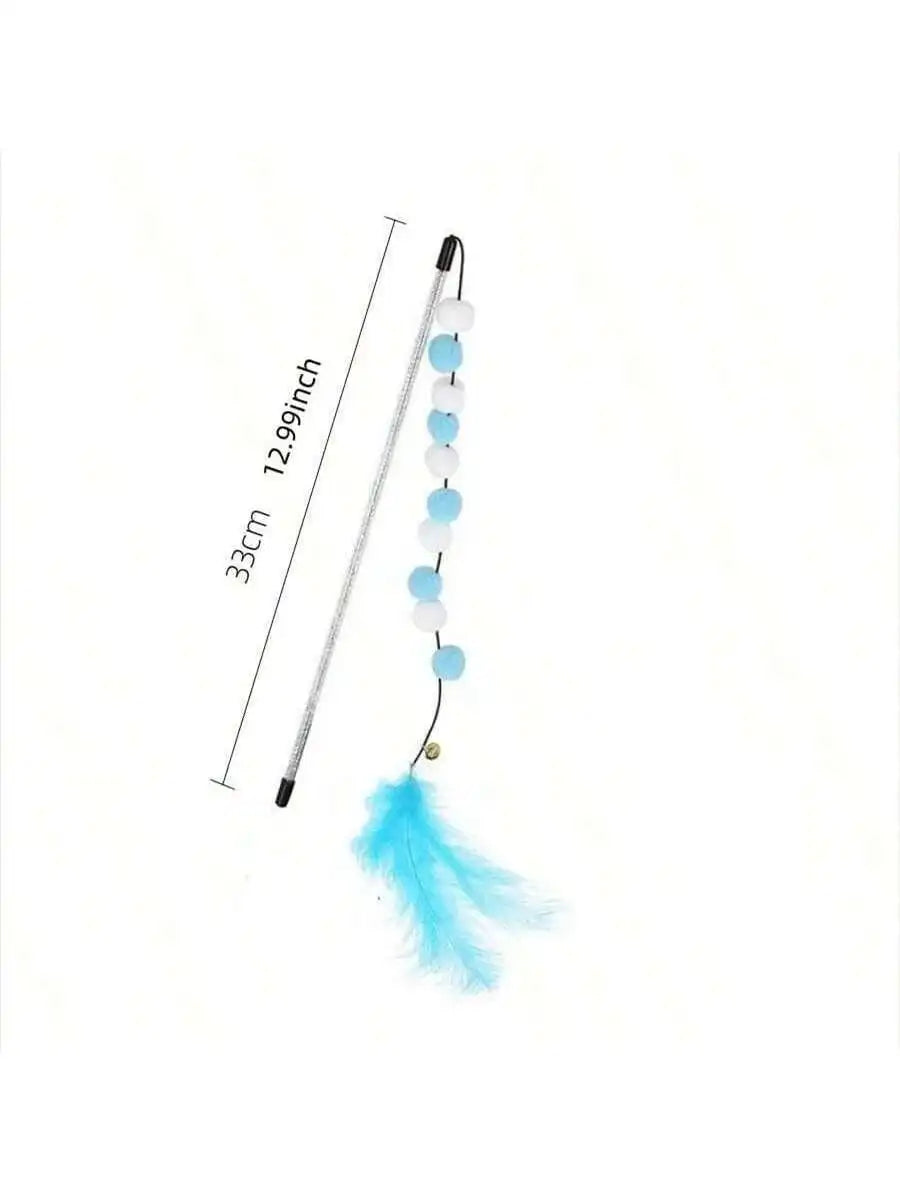 Cat Teaser Wand Toy Set With Flower Tassels and Feather