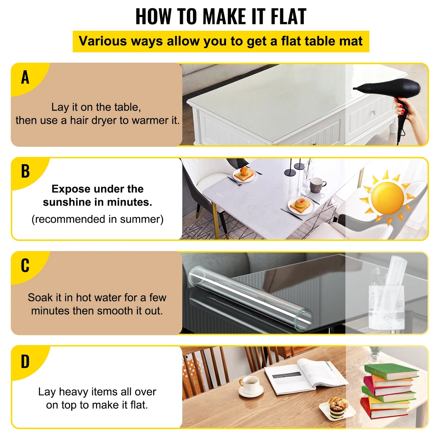 NONECN Transparent PVC Table Cover Desk Protector For Dining Tables