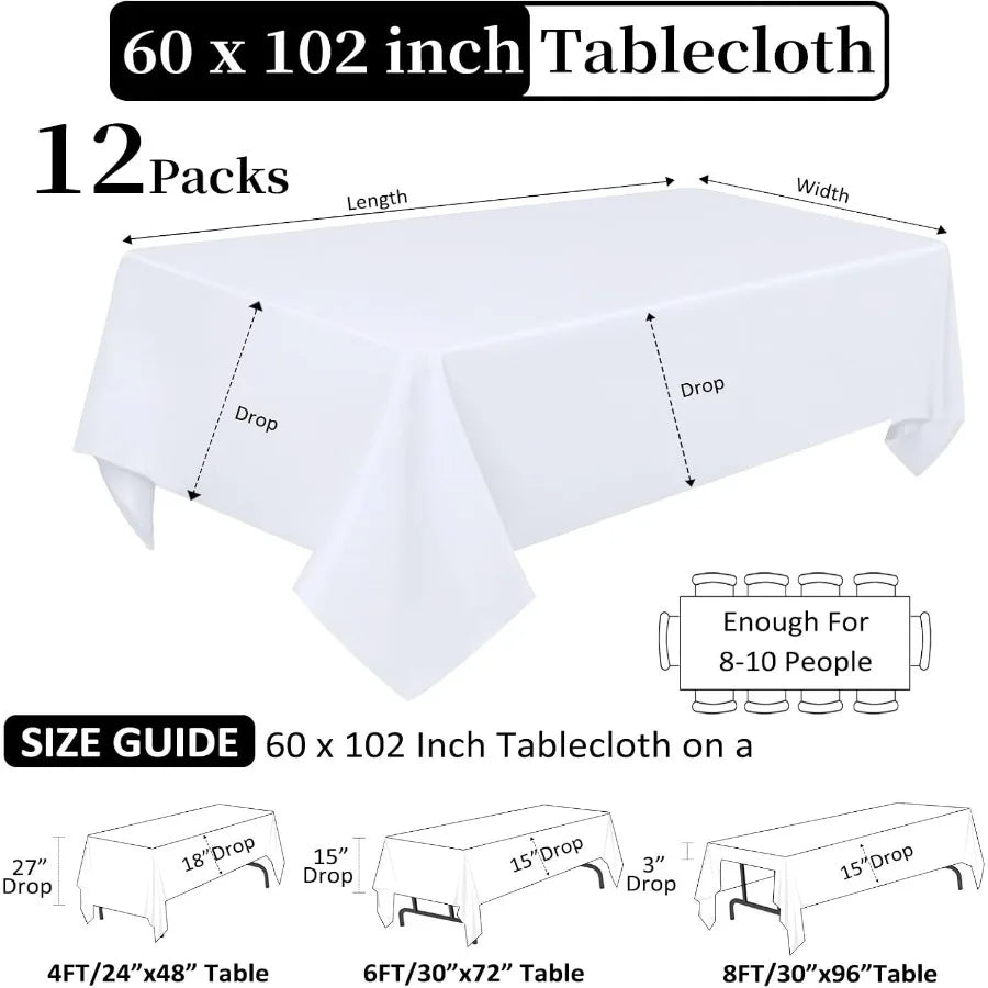 NONECN 12 Pack White Table Cloth For Rectangular Tables