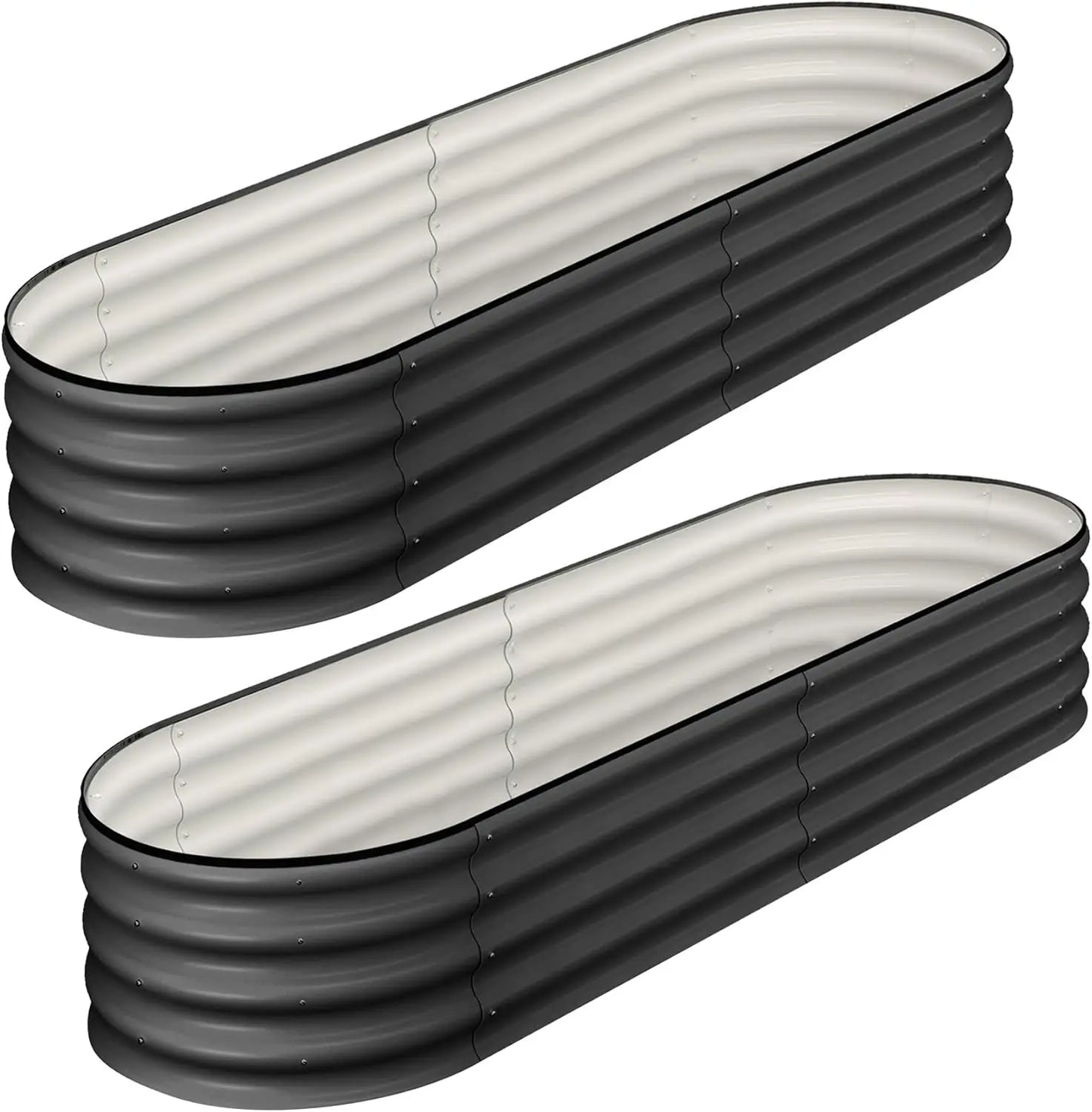 HiMISS Galvanized Oval Raised Garden Bed Set For Outdoor Gardens