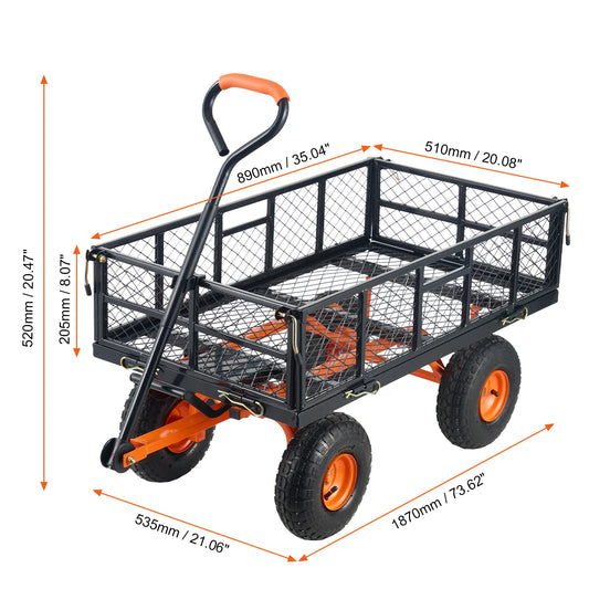 SucceBuy Garden Cart Sturdy Metal Utility Wagon With Dump Cart