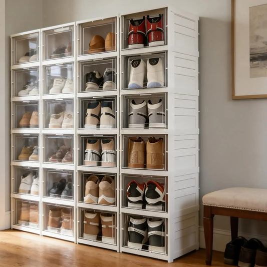 Foldable Six-Layer Transparent Shoe Box Storage Organizer Stackable