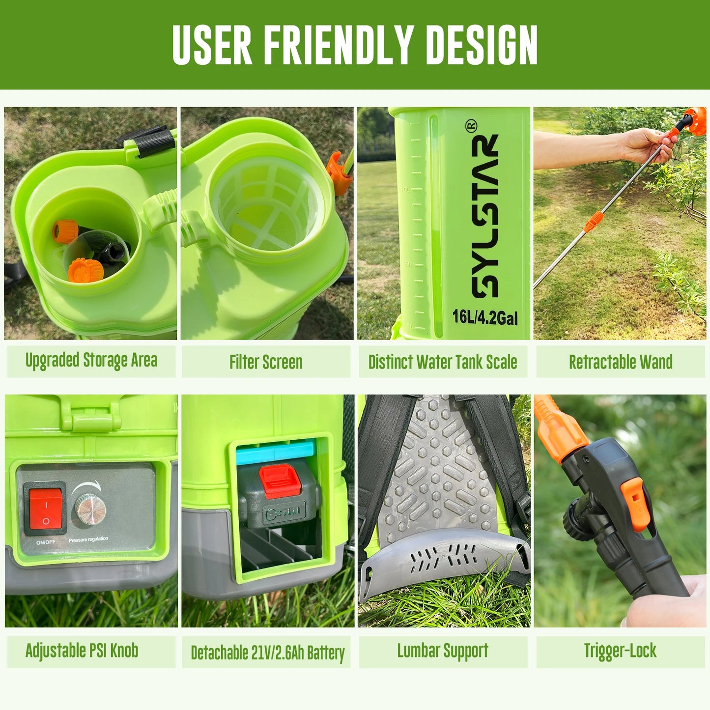 SYLSTAR Battery Powered Backpack Sprayer With 5 Nozzles