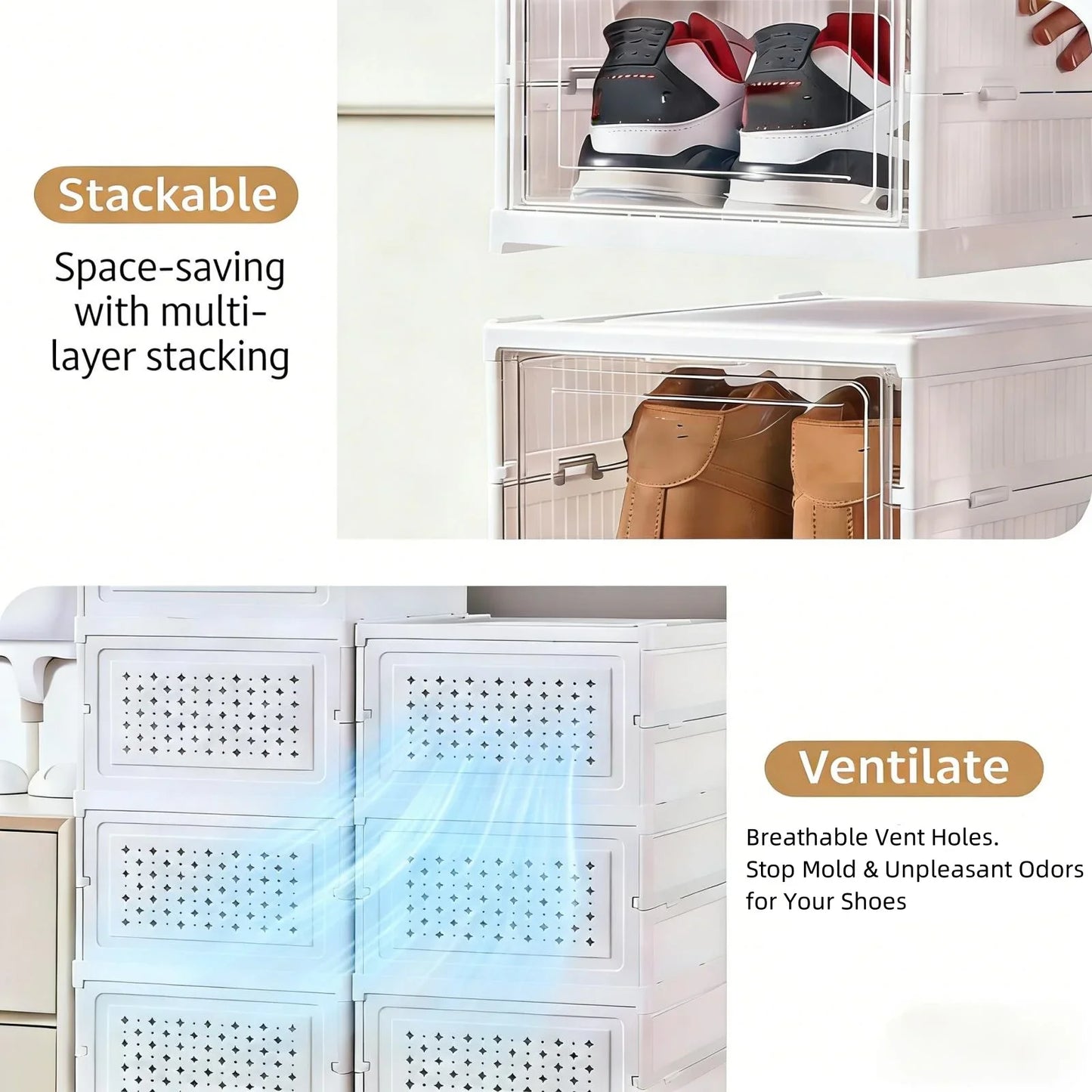 Foldable Six-Layer Transparent Shoe Box Storage Organizer Stackable