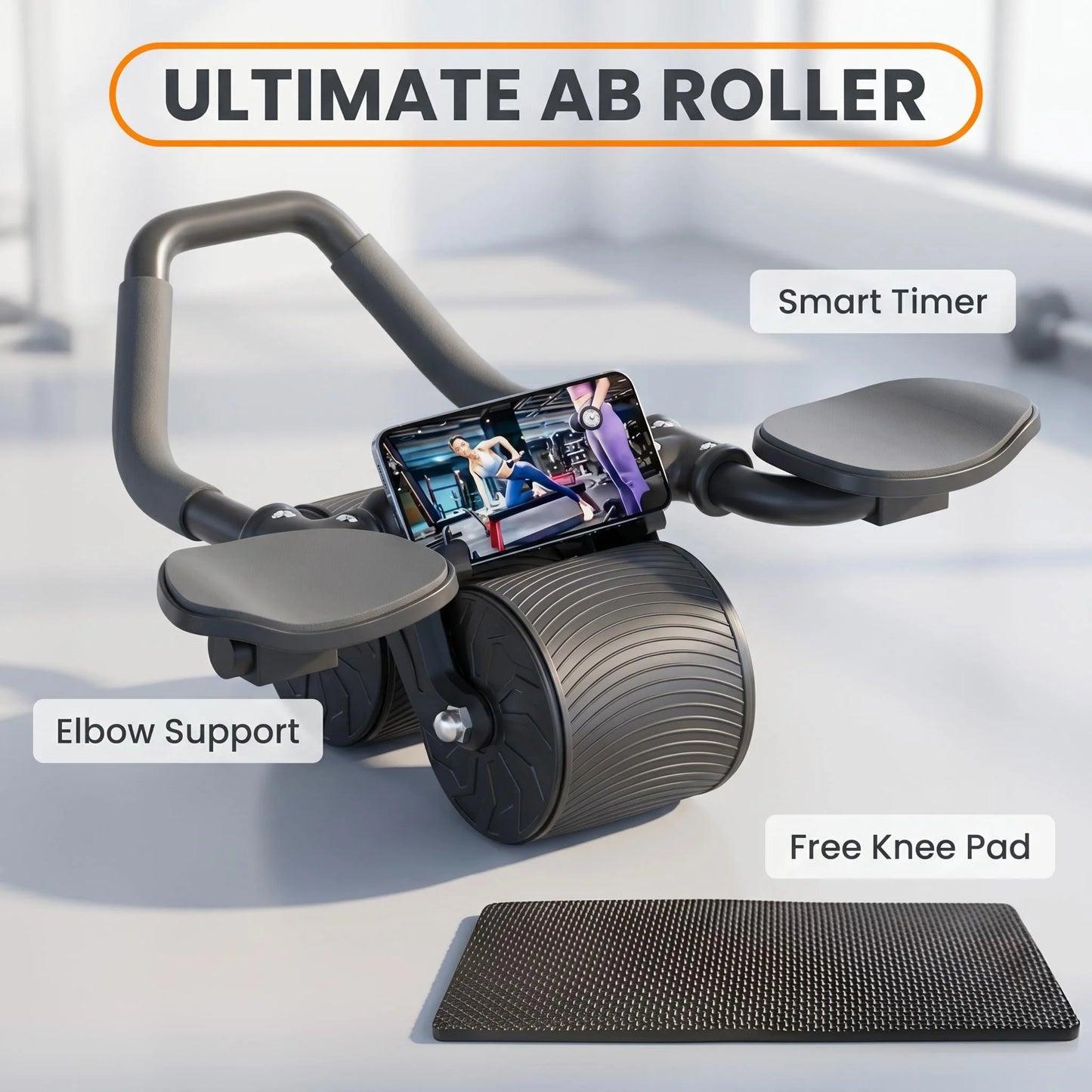 3-In-1 Ab Roller With Knee Pad And Phone Holder Timer