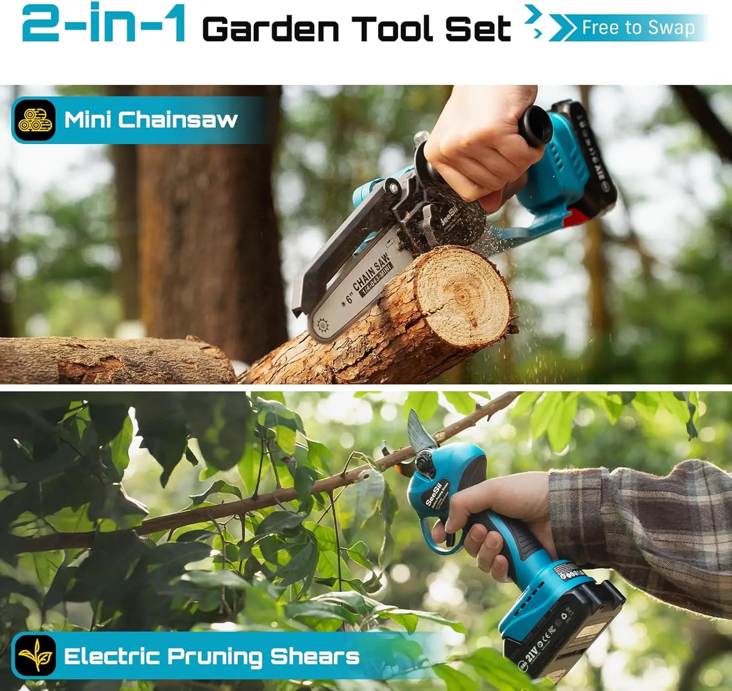Seesii Brushless Cordless Electric Saw and Pruning Shears Kit