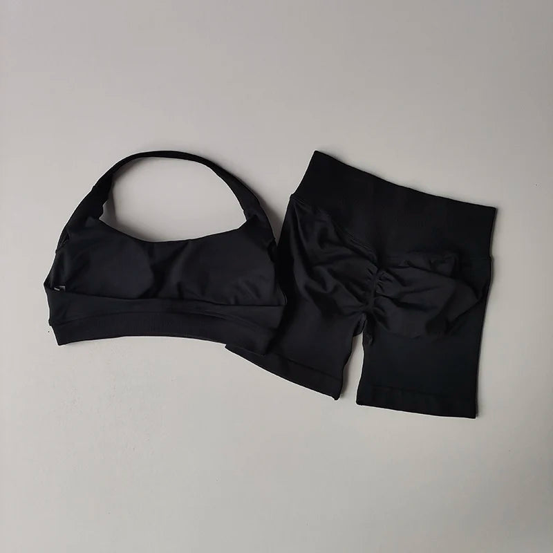 NONECN Seamless Yoga Sports Bra and Shorts Set for Women