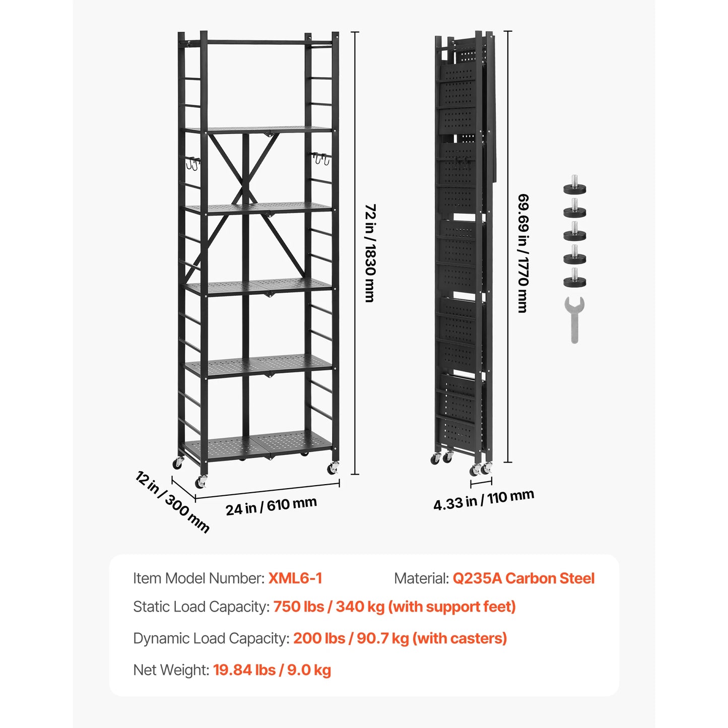 SucceBuy Foldable Metal Shelving Unit With Wheels Garage Kitchen