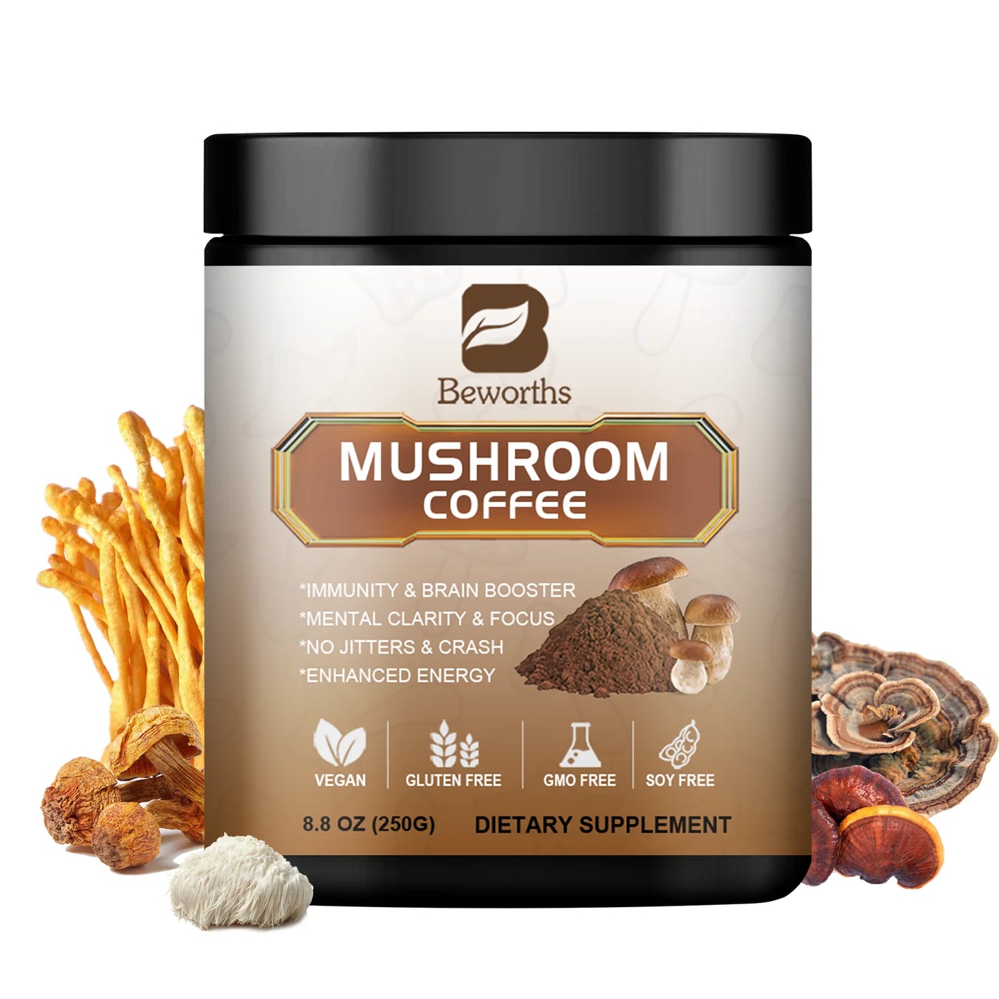 Beworths Mushroom Coffee With Reishi Lions Mane For Immunity