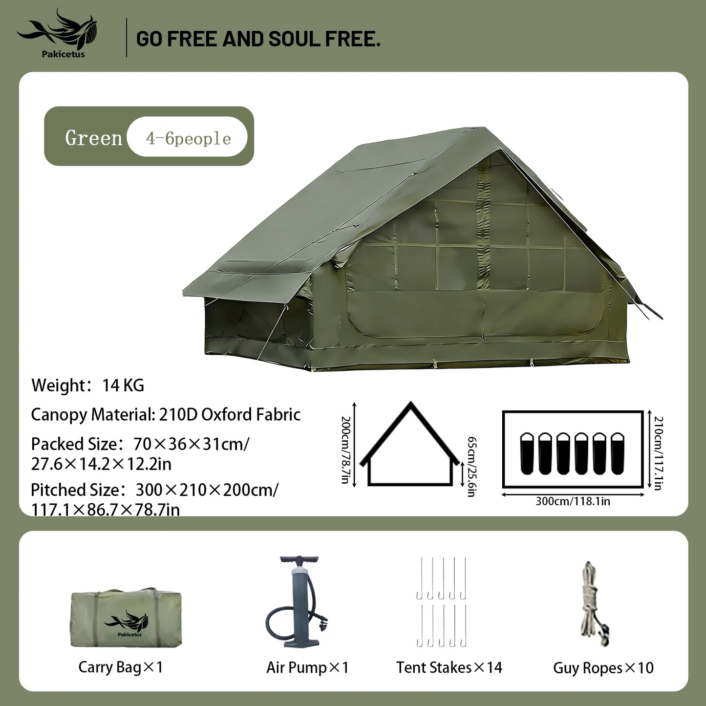 Pakicetus Large Inflatable Camping Tent With Skylight And Breathable Mesh
