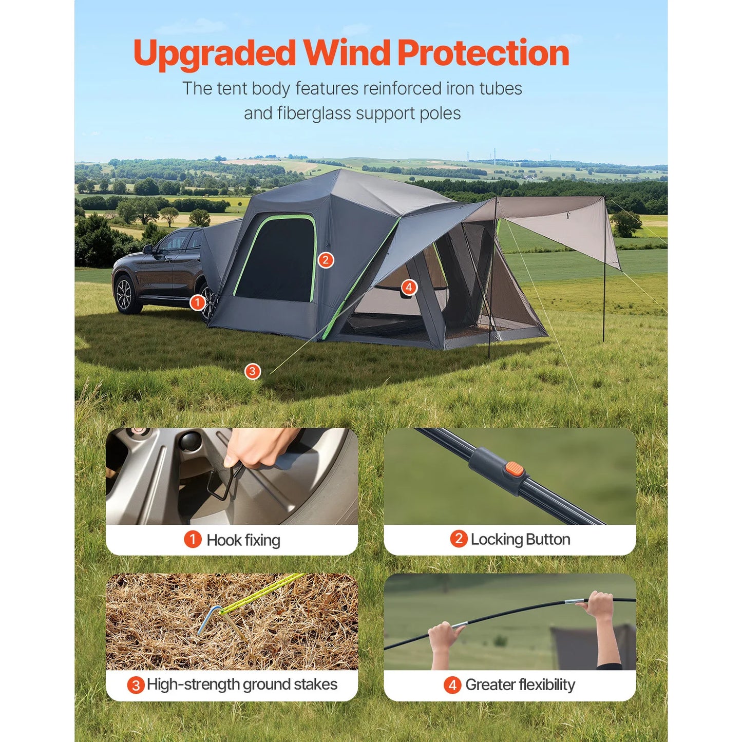 SucceBuy SUV Tent For Camping Waterproof PU2000mm Shade Awning And Mesh Windows