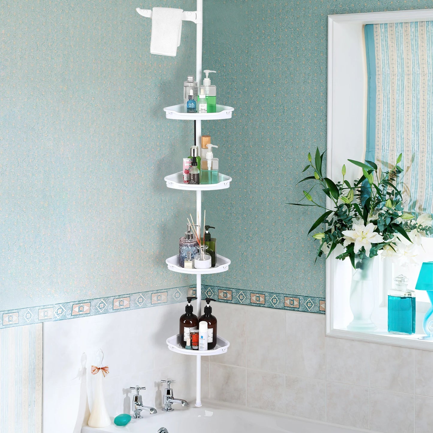 HiMISS Corner Shower Caddy With Tension Pole 4 Tier Organizer
