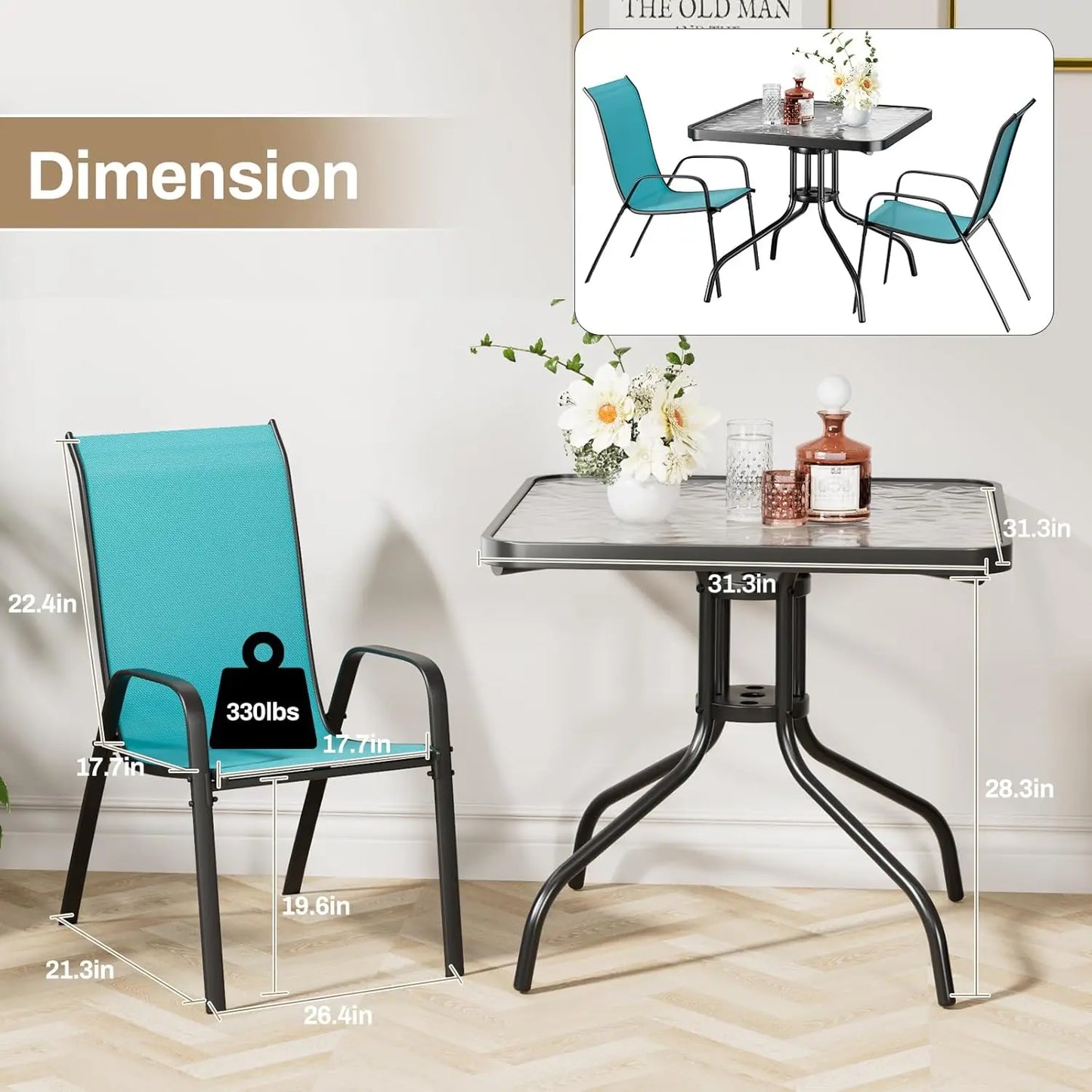 Patio Dining Set 5 Pieces With Table And Textilene Chairs