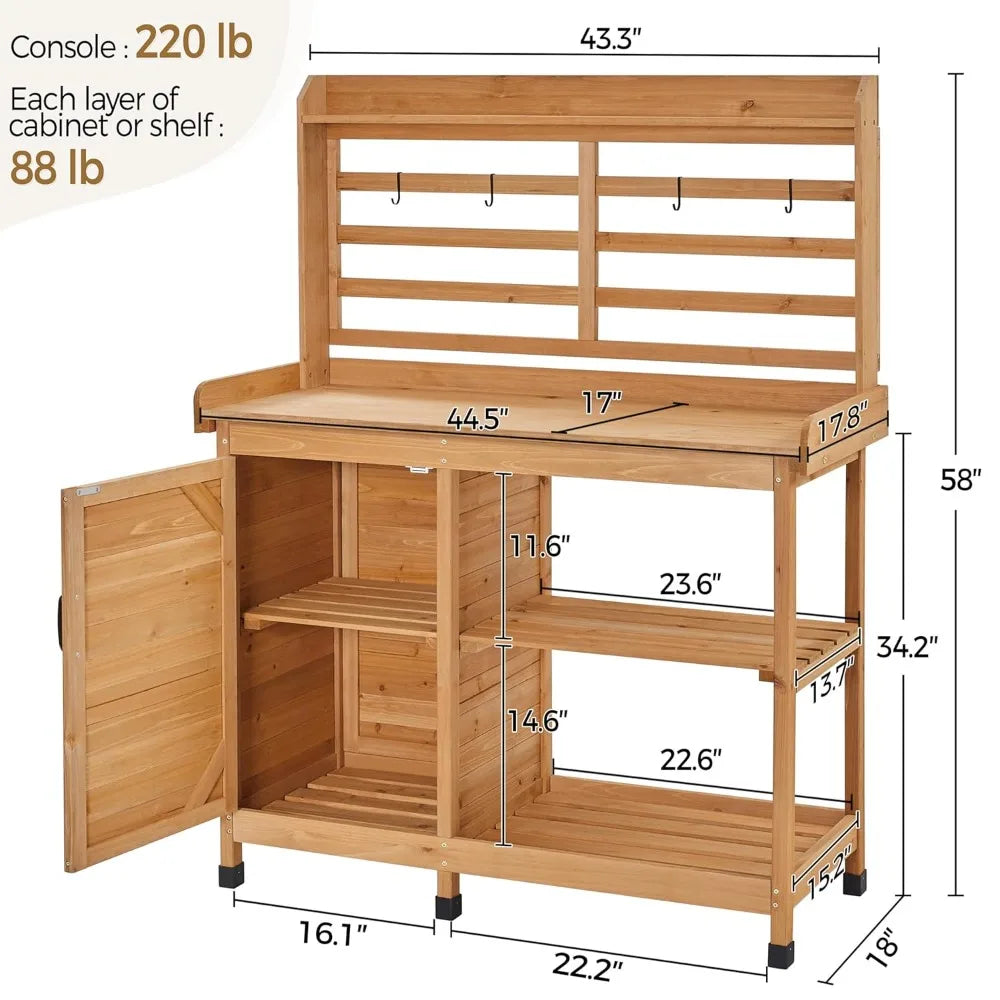 Outdoor Potting Bench Horticulture Work Table With Storage Cabinet