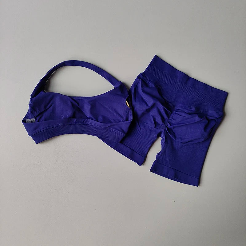 NONECN Seamless Yoga Sports Bra and Shorts Set for Women