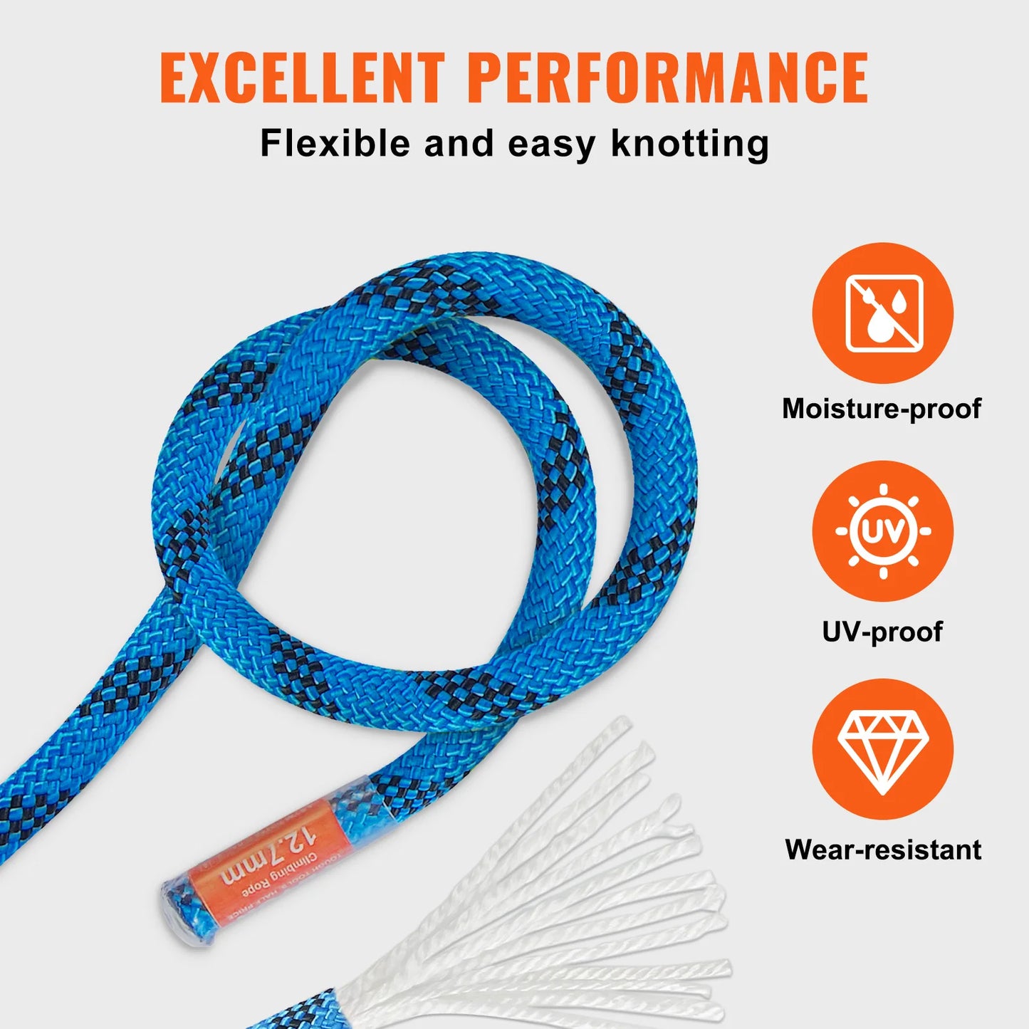 VEVOR Static Climbing Rope With Steel Snap Hooks