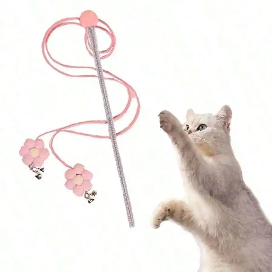 Cat Teaser Wand Toy Set With Flower Tassels and Feather