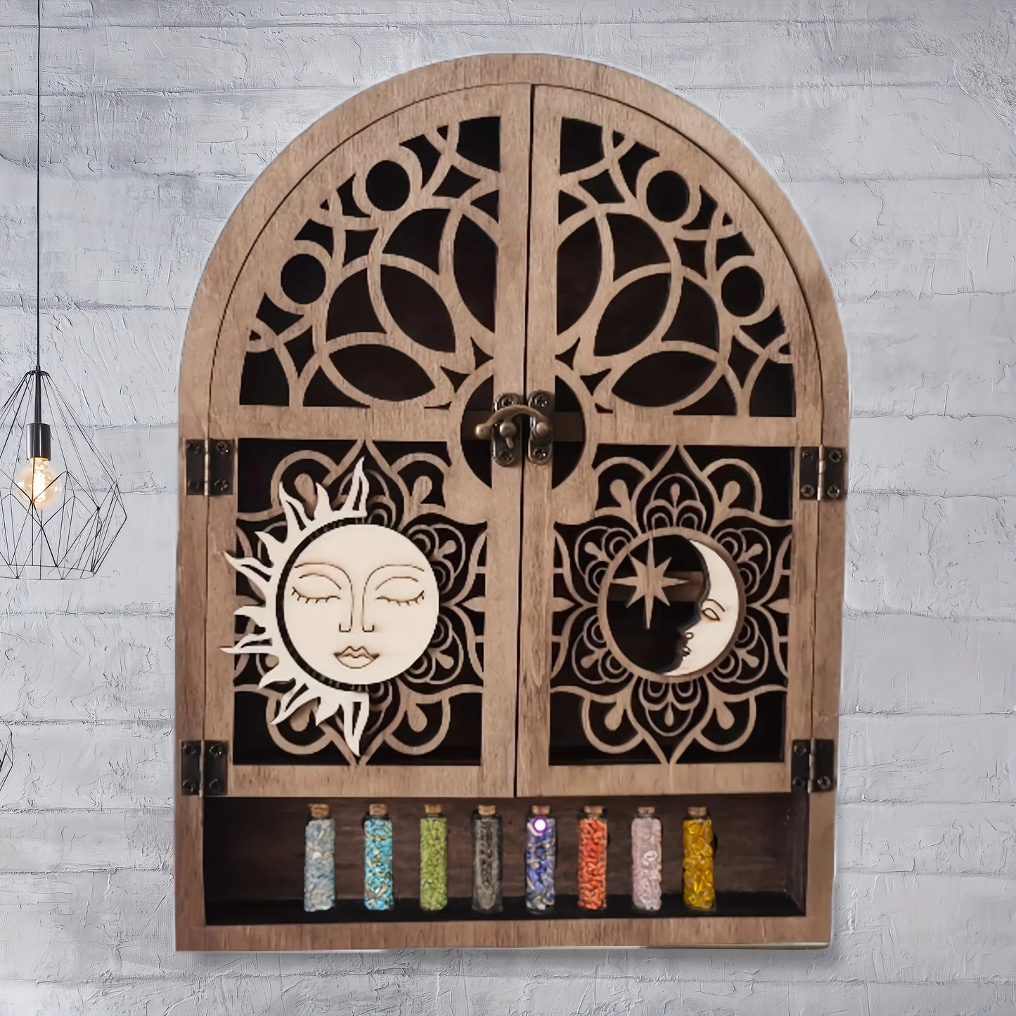 Sun Moon Design Wooden Floating Shelves Wall Mounted Storage