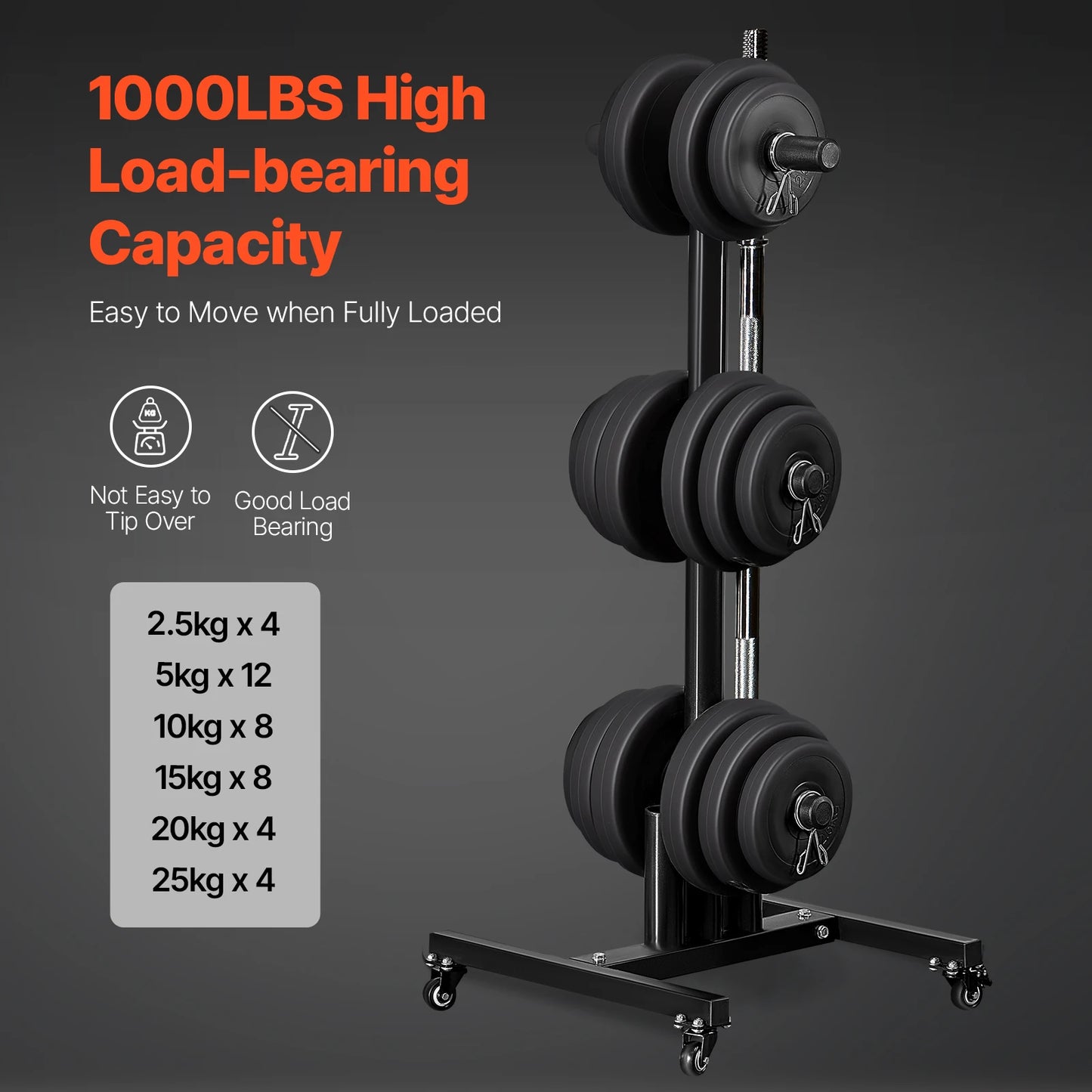 Weight Plate Rack Tree With Wheels 1000 Lb Capacity