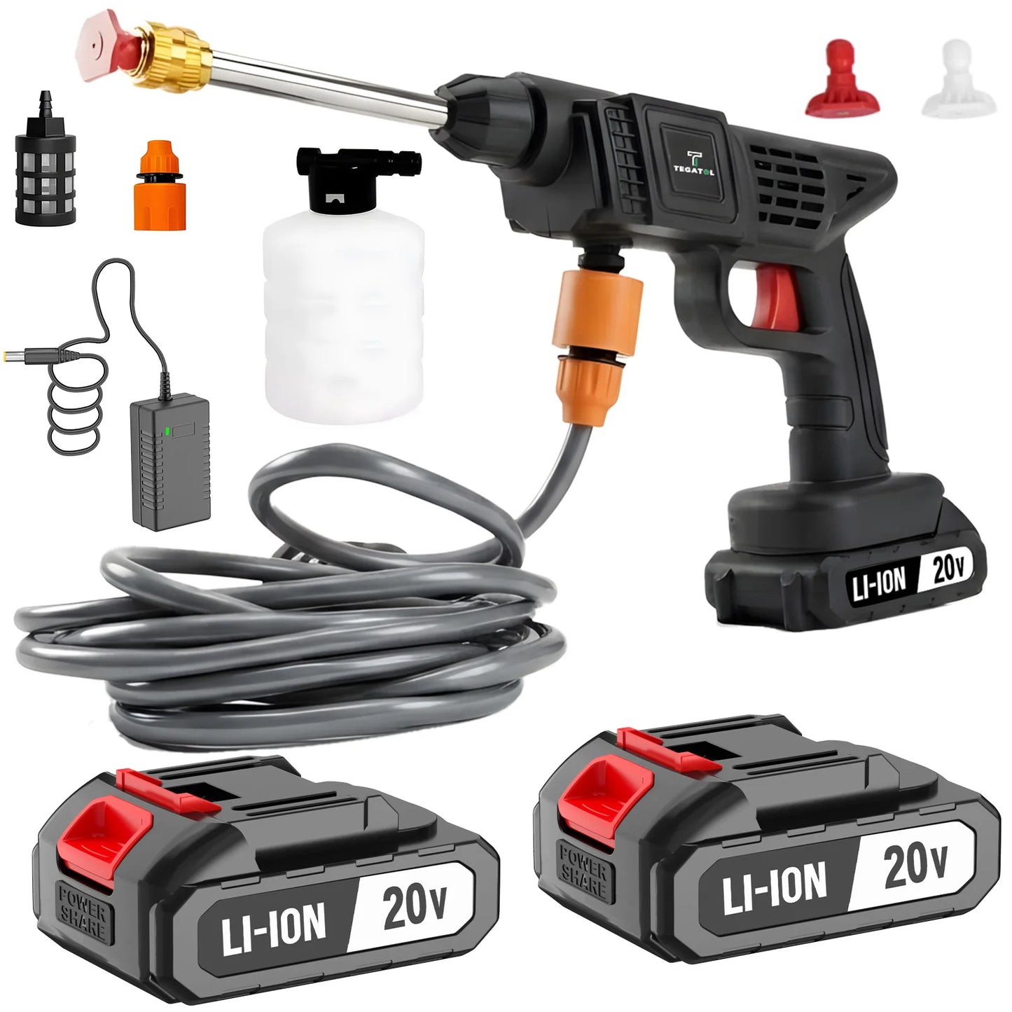 TEGATOK 20V Electric High Pressure Washer Car Water Gun