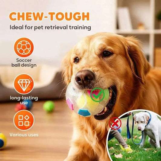 Chew-Tough Soccer Ball Dog Toy for Retrieval Training Squeaky