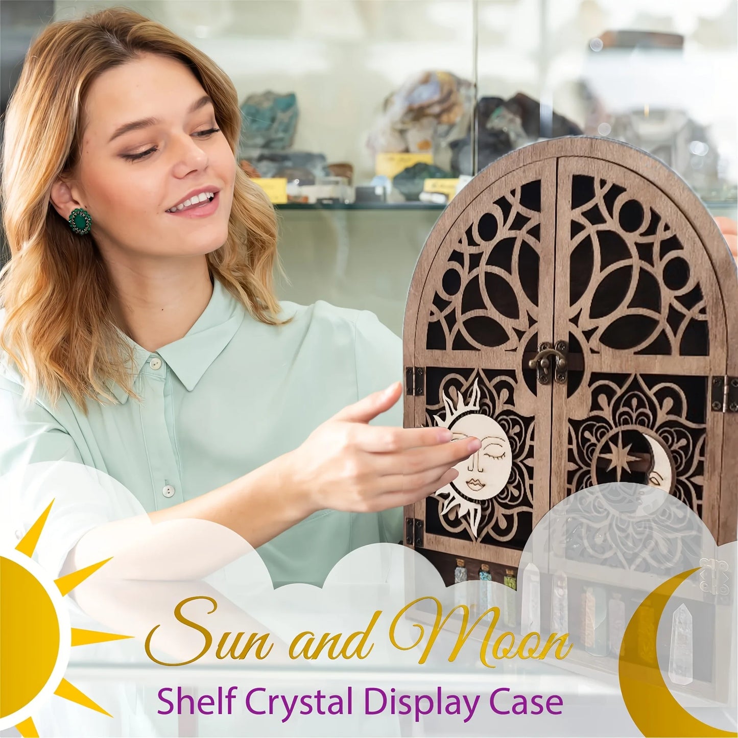 Sun Moon Design Wooden Floating Shelves Wall Mounted Storage