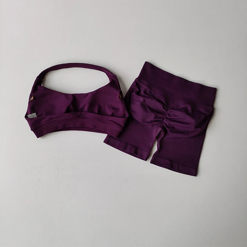 NONECN Seamless Yoga Sports Bra and Shorts Set for Women